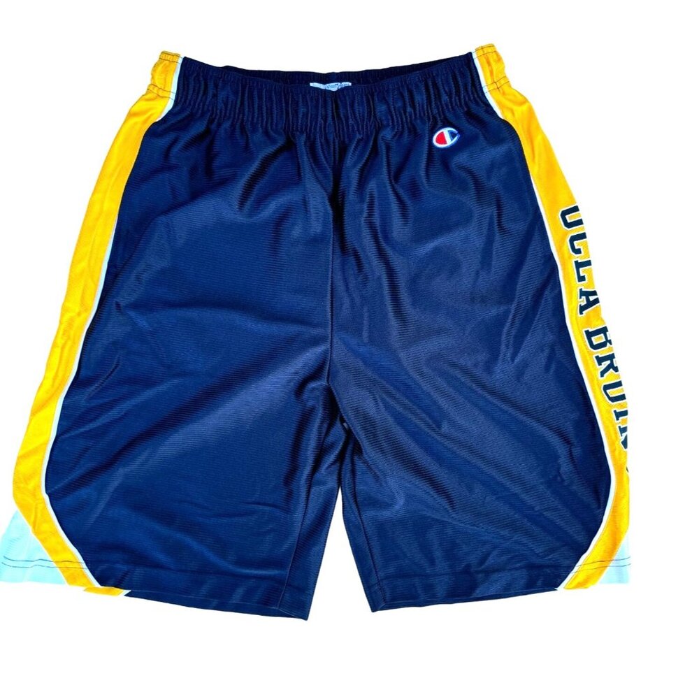 Vintage Champion Mens Sz Large UCLA BRUINS Navy Yellow Basketball Shorts